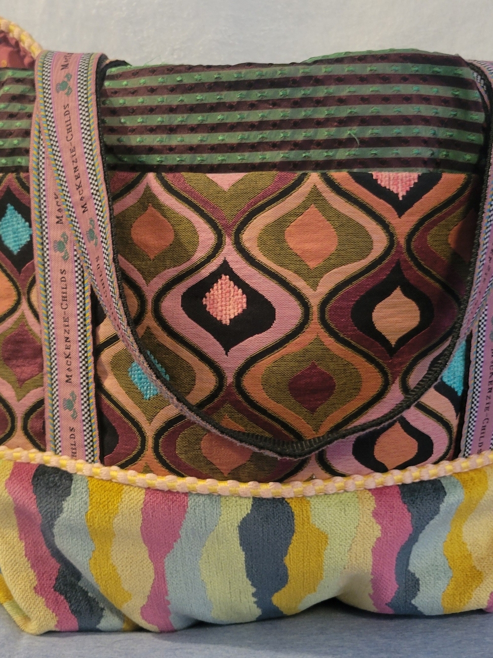 Mackenzie-Childs Multicolor Patterned Tote Bag - Pink/Orange Accents - Picture 4 of 7